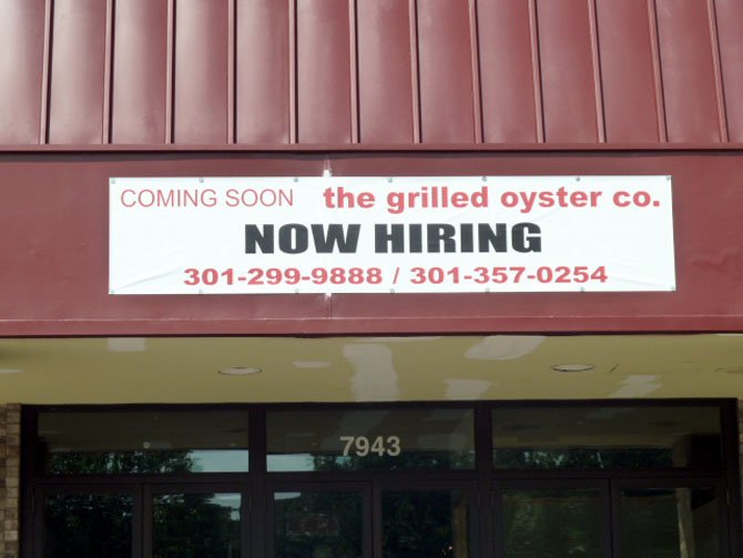 Grilled Oyster Company will be opening in the Cabin John Shopping Center in the last week of August or the first week in September. 