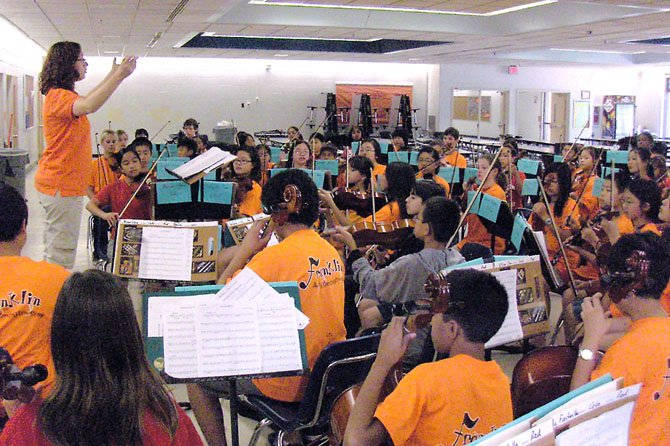 Franklin Orchestra Director Francesca Fitzgerald conducts the intermediate orchestra.