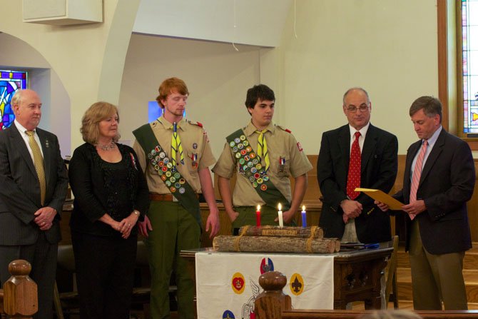 From left—Glenn Smeds, Kathy Smeds, Stephen Smeds, Mikey Porrazzo, Michael Porrazzo and Assistant Scout Master Steve Gray.
