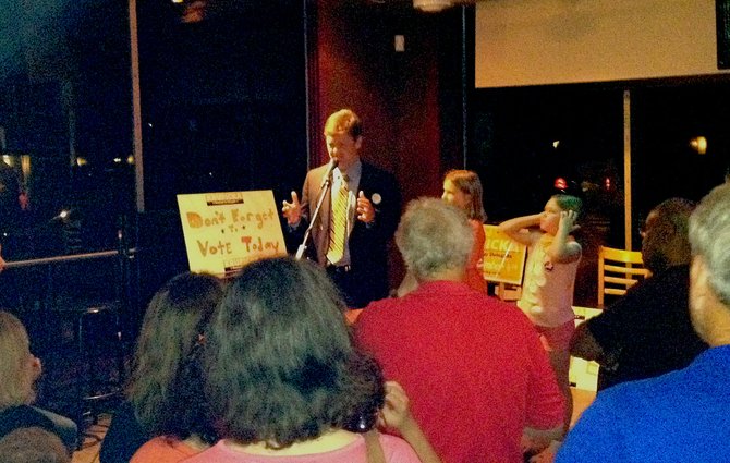 Rob Krupicka delivers his victory speech.