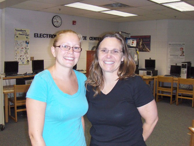 From left are Stone Middle School teachers Charlotte Chrostowski, math, and Liz Deal, civics.