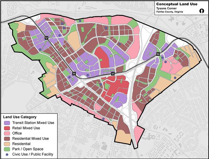 Proposed land use of Tysons Corner, after redevelopment. 