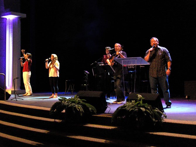 The praise band performs during Sunday’s contemporary worship service.