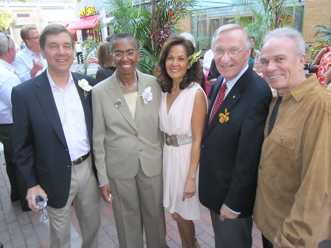 From left, Chuck Veatch, Charles A. Veatch Companies; Supervisor Cathy Hudgins (D-Hunter Mill); May Bernhardt, owner, Mayflowers Floral Studio; Del. Ken Plum (D-36); Terre Jones, Wolf Trap president and CEO.
