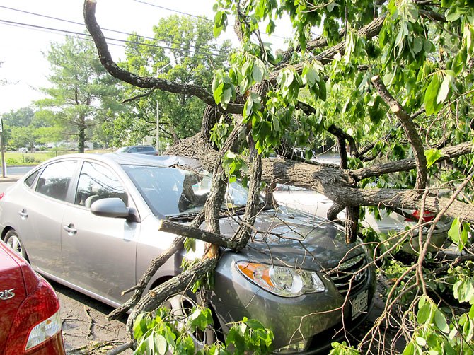 A tree smashed into a parked car on Rt. 123 in Oakton after it was uprooted by the June 29 derecho storm. The wave of violent thunderstorms slammed the region this summer, packing hurricane-force winds that uprooted trees, downed power lines and knocked out power to more than 1 million homes.
