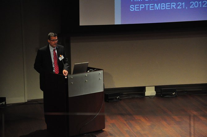 Tim Steinhilber of Transurban-Fluor, gives an update on the progress of the project Friday, Sept. 21 at the annual Keep Tysons Moving program at Capital One Headquarters. 
