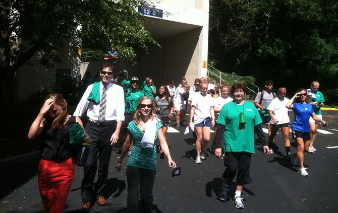 Marymount University faculty, staff and students kick off the school’s “Healthy Monday” campaign with a one-mile walk.