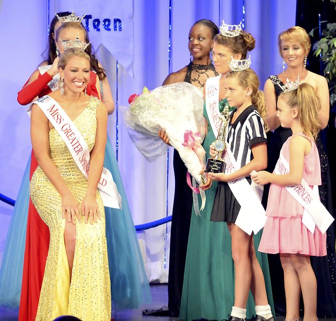 Jennifer Gilbert, Miss Greater Springfield 2013, is attended by Cassie Donegan, Miss Greater Springfield Outstanding Teen 2013, Danielle Ritter, Miss Greater Springfield Outstanding Pre-Teen 2013, and Hannah Grau, Little Miss Princess Greater Springfield 2013.
