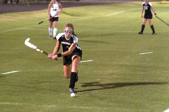 Westfield’s Katelyn Rennyson scored the lone goal in the Bulldogs’ 1-0, weather-shortened victory against South County on Sept. 27.