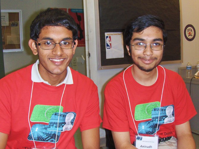 Chantilly students Revanth Kolli (left) and junior Anirudh Bagde during Cybersecurity Camp.
