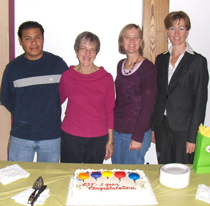 From left: Carlos Gonzalez, Alice Foltz, Terry Angelotti and Shani Moser help celebrate the CIF’s one-year anniversary last fall when Moser was introduced as the center’s director.
