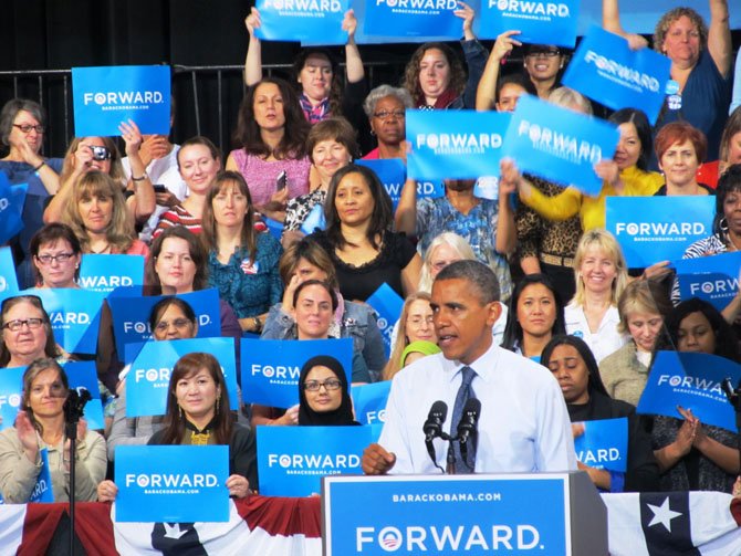 President Barack Obama spoke before a raucous crowd of George Mason University students, teachers and volunteers Friday afternoon.
