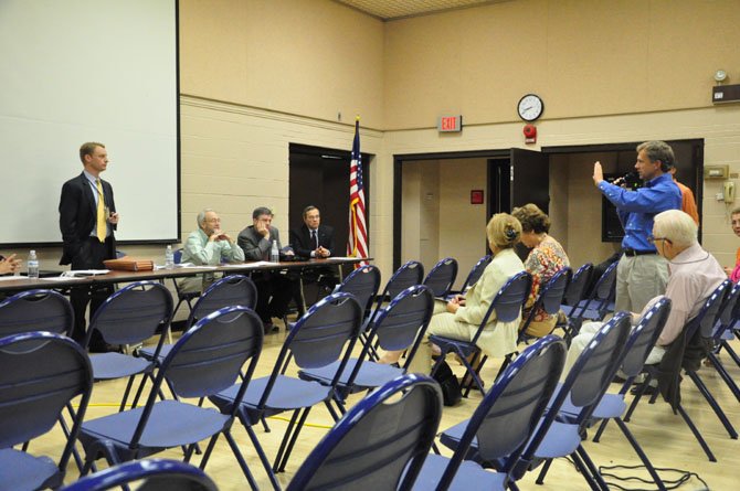 Joe LaHait, deputy coordinator for the County’s Department of Management and Budget, speaks to community members at a meeting on Tysons Corner redevelopment at the McLean Community Center Tuesday, Oct. 2.