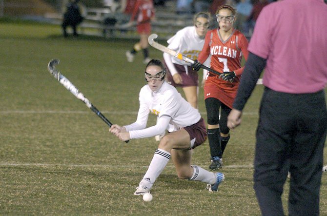 Oakton junior Jennifer Prosser scored a goal against McLean during a 2-0 Cougar victory on Oct. 8 at Oakton High School.