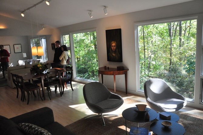 The living room of the home of David and Joanne Bauer, which faces the Glade stream valley. The home was one of several on the annual Reston Home Tour Saturday, Oct. 13. 