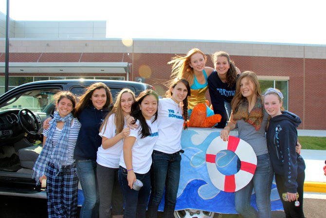 Sophomores team up to present the “Little Mermaid.” From left: Elana Margosis, Maddie Donley, Charlotte Constantinides, Carleyn LeGrant, Annalisa Scott, Grace Maurer, Rachel Finley, Emily Richter, Sarah Malks. 

