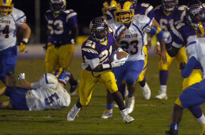 Lake Braddock running back Aaron Hollins carried 17 times for 95 yards and two touchdowns during the Bruins’ 32-7 victory against Robinson on Oct. 12.