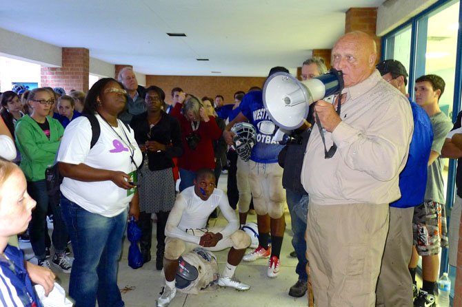 Mount Vernon District Supervisor Gerald Hyland (right) addresses parents, students and VOICE leaders on Oct. 15 at West Potomac High School. 
