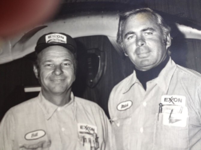 Clyde Eastham “Mitch” Mitchell (right) and William Schumacher, established “Mitch and Bill’s” ESSO, Potomac, in 1949. Located on a corner of Falls and River Roads, it is presently Mitch and Bill’s Sunoco.

