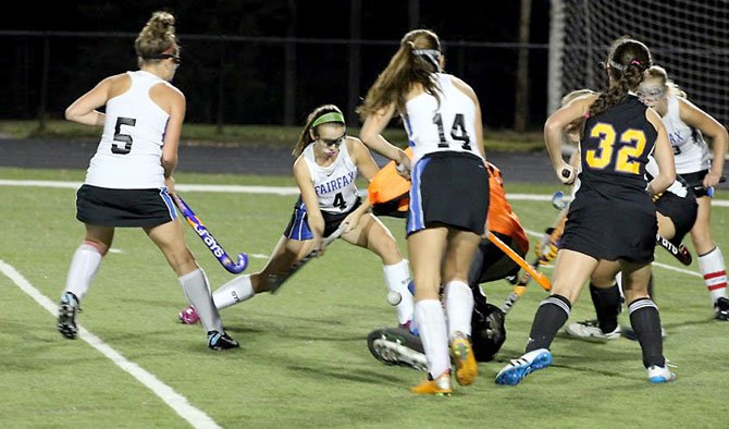 Fairfax sophomore Charlotte Duke (4) scored the only goal in a 1-0 victory against Lake Braddock in the first round of regionals on Oct. 23 at Fairfax High School.