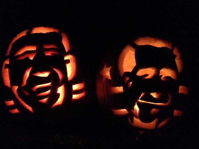 Jill Norvell of Reston carved two pumpkins on Tuesday, Oct. 30 in honor of Halloween and the election, one for Romney and one for Obama.