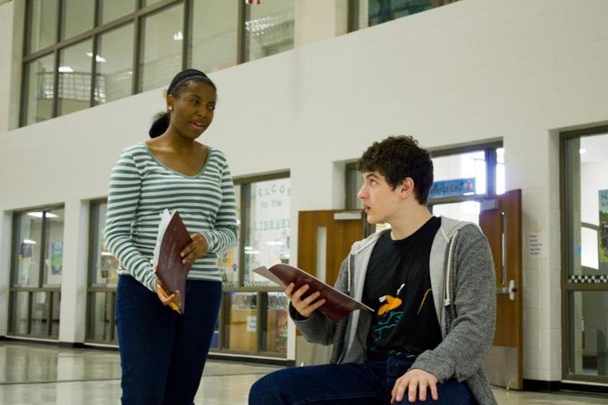 Binta Barry and Joshua Ewalt rehearse a scene from “Cabaret.” Barry plays Sally Bowles and Ewalt plays American writer Cliff Bradshaw. 

