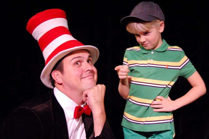 The Cat in the Hat (Jamie Smithson) is taught a thing or two by JoJo (Svea Johnson) in Imagination Stage’s “Seussical,” opening Nov. 14.
