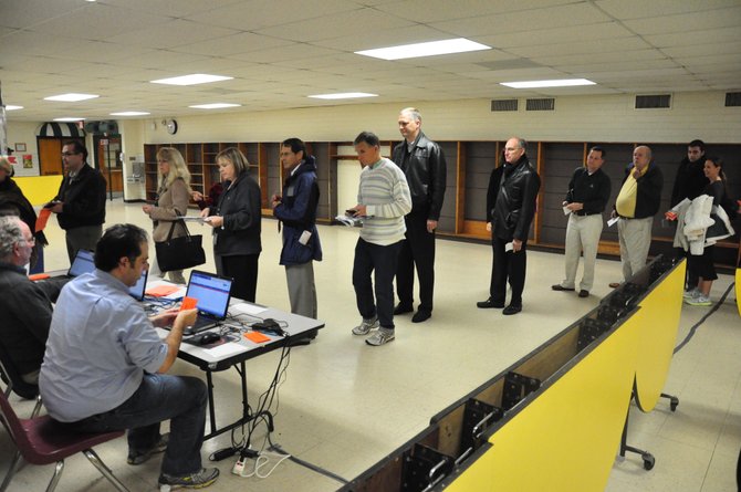 Voters line up at Langley High School Tuesday, Nov. 7.