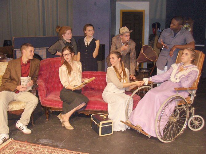 Rehearsing a scene are (back row, from left) Hannah Sikora, Brandy Skaddan, John Turner and Ivonte Milligan; and (front row, from left) Kolya Rabinowitch, Sarah Marksteiner, Lauren Rainford and Carys Meyer.