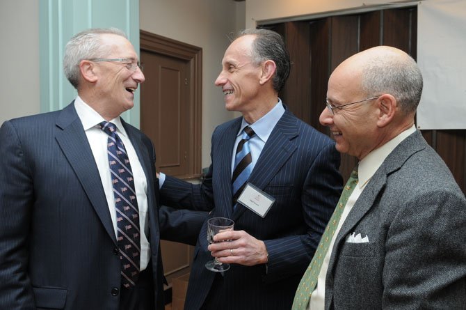 Nigel Morse and Councilman David Speck congratulate Marian Van Landingham Lifetime Service Award recipient Lyles Carr. 