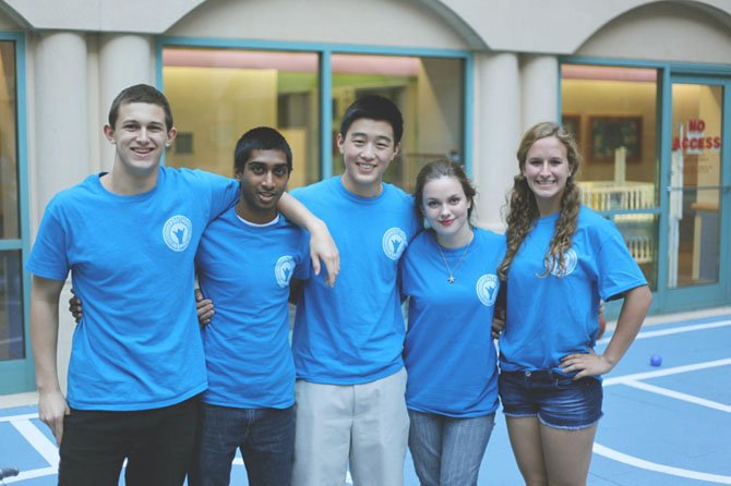 The executive members of Youth Inspire at Inova Children's Hospital. From left, Tyler Zimmerman, assistant director of development; Ezzy Sriram, chief operating officer; Jason Cui, founder and president; Rosie Brock, assistant director of media; and Kathrine Meiser, assistant director of fundraising.