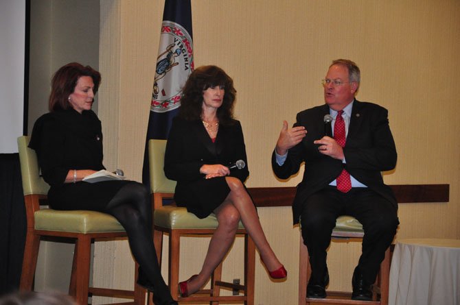 From left, Bridget Bean, director of the U.S. Small Business Association, Joanne Corte Grossi, regional director the U.S. Department of Health and Human Services and William Hazel, the Virginia secretary of health and human resources, speak during a panel discussion at the Westin Dulles Friday, Nov. 16. 