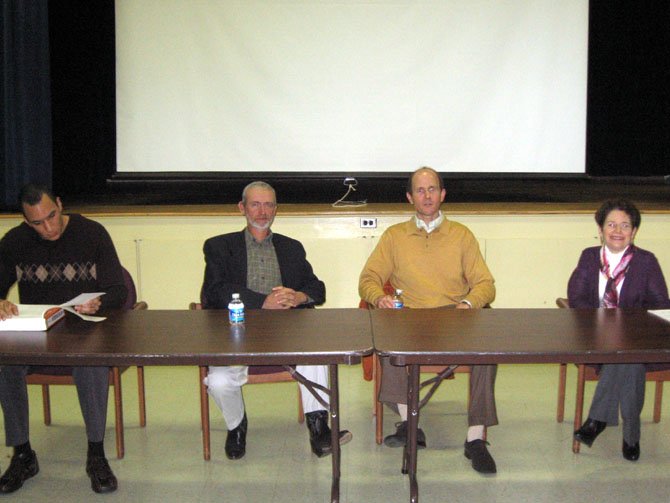 Food panelists, from left, are Edouard E. Sooh, food supplement representative; James Bourne, organic farmer; Christopher Johnson, naturopathic doctor, and Hope Warshaw, dietician and diabetes consultant.
