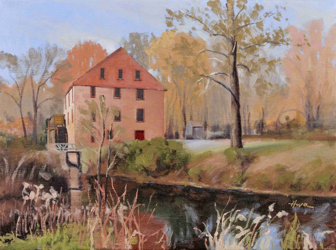 “Colvin Run Mill,” a painting by Hwa Crawford, is one of the featured pieces in the Great Falls Studios Winter Exhibit at the Great Falls Community Library.