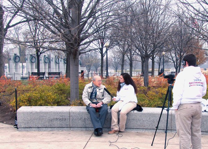 WWII Veteran Steve Guback being interviewed by West Springfield High School senior Elizabeth Bowman. Five seniors from West Springfield High School interviewed the veterans on Saturday, Dec. 1 at the memorial in Washington, D.C. for their senior capstone project.
