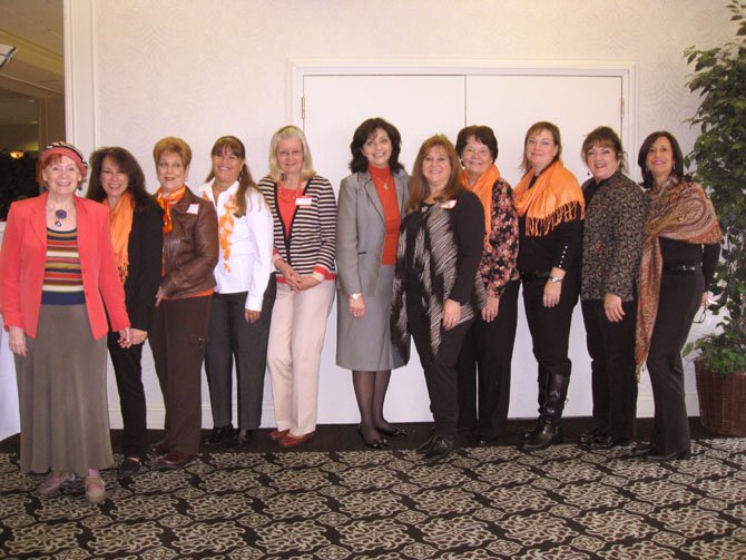 Hostesses at “Coffee, Tea & Brem” are, from left, Caroline Stafford-Pastel, Lynne Bergman, Cynthia Halper, Cathy Colleli, Connie Roos, Dr. Rachel Brem, Jody Goldkind, Maureen Goodwin, Beth Bonita, Karen "KT" Thomas, and Lori Garnher. Not pictured: Aileen Feldman, Joanie Henry, Heather Henry and Sara Lange.