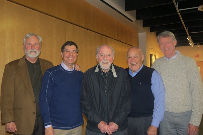 The panel, all of whom were heavily involved in Reston's original development and efforts, with the town's founder, Robert Simon. From left, John Sidall, Chuck Veatch, Robert Simon, Peter McCandless and Houston Park.