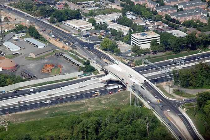 Rt 29: From the air looking at Lee Highway, the express lanes southbound ramp gives motorists options to Merrifield.
