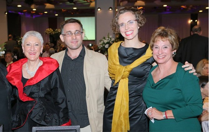 From left: Marcie Natan, Hadassah National President; Assaf Galay, Pollin’s grandson in law; Hannah Pollin-Galay, Pollin’s granddaughter who announced the gift, and Nancy Falchuk, past Hadassah National President.