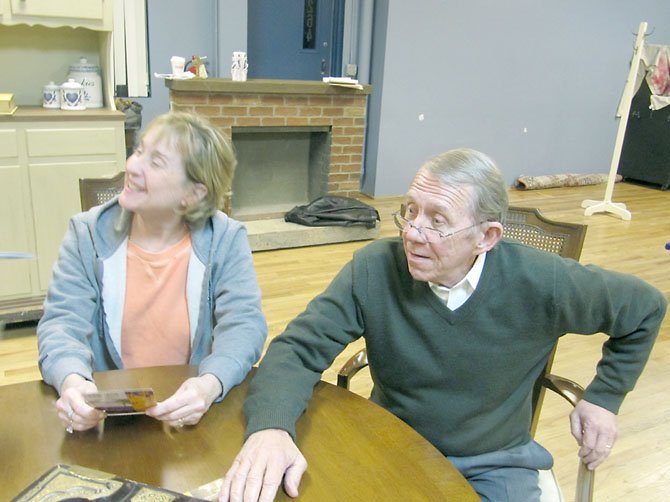 Barbara Wilson and Mark Yeager in rehearsal for “The Savannah Disputation.”