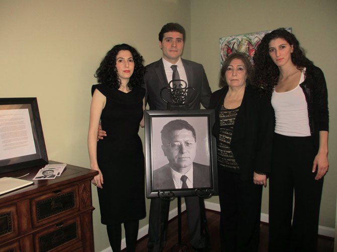 The family of kidnapped Libyan human rights activist Mansur Rashid Kikhia commemorated his life and legacy on Saturday, Jan. 12, 2013.  From left, Bisan Toron, Rashid Mansur Kikhia, widow Baha Omary Kikhia and Jihan Kikhia.