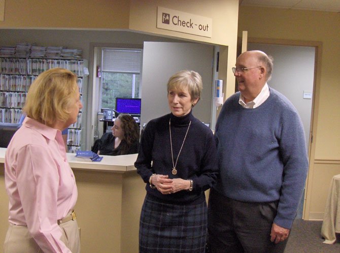 From left: Patient Judy Betts of Virginia Run chats with Barby and Richard Bowles.