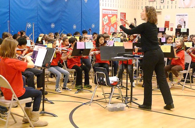 Fourth, fifth and sixth graders perform in the Winter String Concert, Thursday, Jan. 17, at Union Mill Elementary School, led by string teacher Mrs. Melissa Brown.