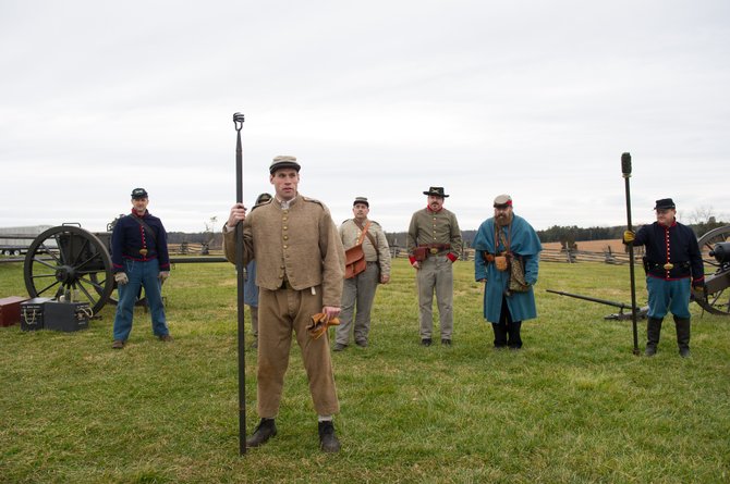 The Infantry Division, from left: Rolf Madole of Clifton, Bob Brewer, Rob Griesbach of Ellicott City, Md., Neal West of Waldorf, Md., Paul Goss of Fairfax and Bryant Kincaid of Manassas, Va., participating in New Year's Day "Living History" at Manassas National Battlefield Park.