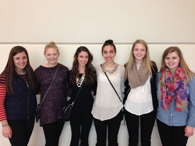 From left, Langley High School sophomores Caroline Jackson, Haley Falkenberry, Amanda Baird, Alex Grieco, Mary-Hagen Grow and Lainey Dooley, members of the Pyramid Marketing Group, a student-run marketing group that is assisting local schools. 