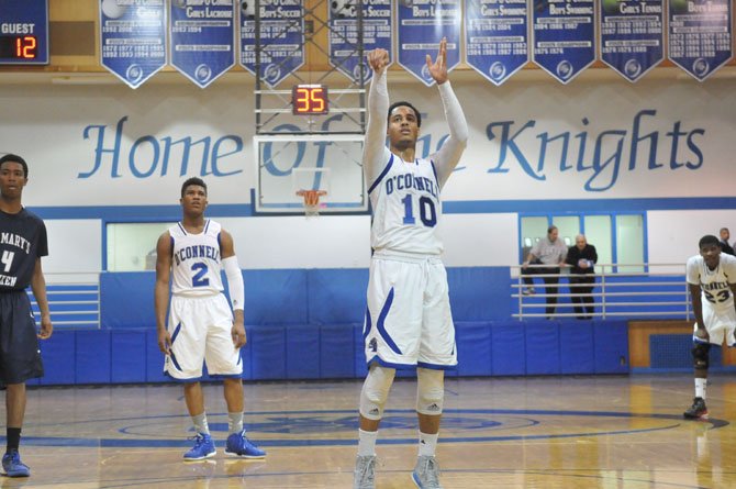 Bishop O’Connell junior Melo Trimble shoots a free throw against St. Mary’s Ryken on Jan. 26.