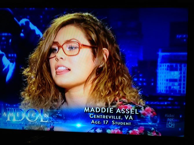 Local teen Maddie Assel performs on TV last week on “American Idol.”