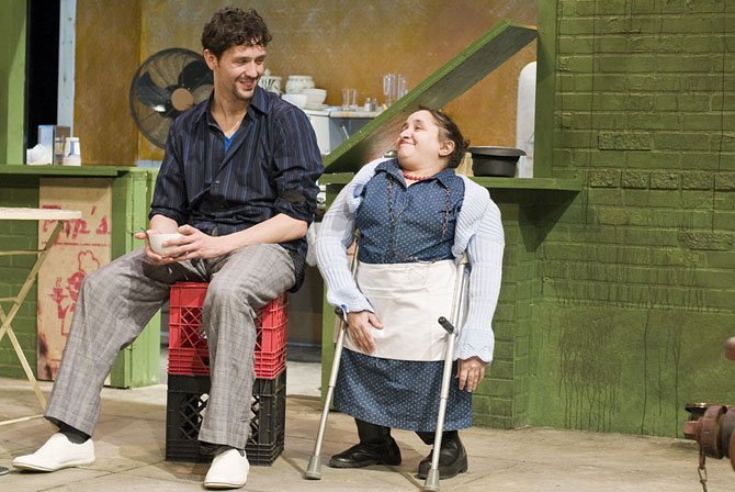 From left: Drew Kopas as Aldo and Suzanne Richard as May in the 1st Stage production of "Italian American Reconciliation."