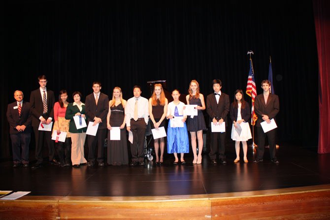 From left, William David Meinert, South Lakes High School; Tatiana Michelle Liu, Potomac Falls High School; Alexis Michelle Gruber, Dominion High School; Adam Michael Cleland, Flint Hill High School; Nicole Marie Frank, Potomac High School; Steven Tai, Lanier Middle School; Meghan Elizabeth Babington, Dominion High School; Sarah Erica Slate, Langston Hughes Middle School; Nikole Rae James, Potomac Falls High School; Yechan Lim, Centreville High School; Kathryn Nei, Hunters Woods Elementary School and Isaac Daniel Mantelli, Westfield High School.