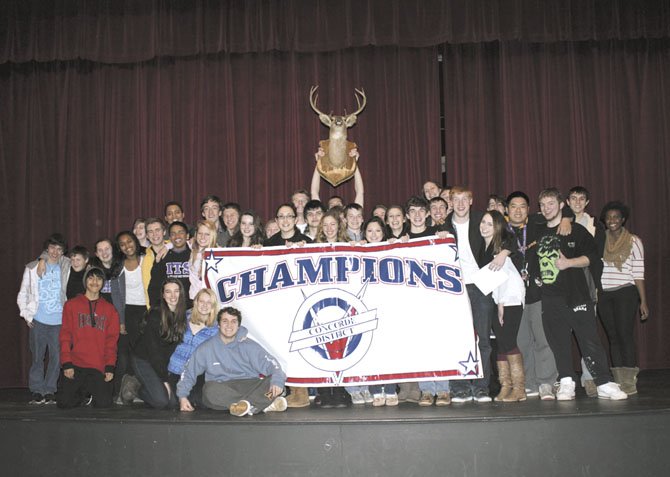 We are the Champions: Chantilly High’s victorious thespians rejoice after winning the VHSL One-Act Play District Competition.